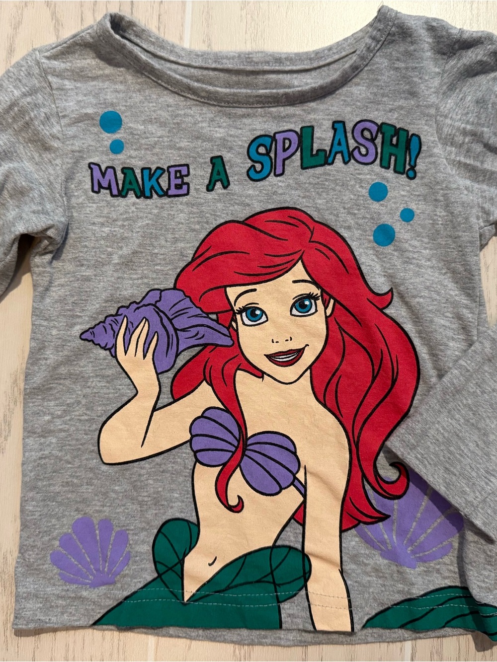 Disney The Little Mermaid Ariel Girls 3T Gray Long Sleeve Graphic Shirt - Picture 2 of 6